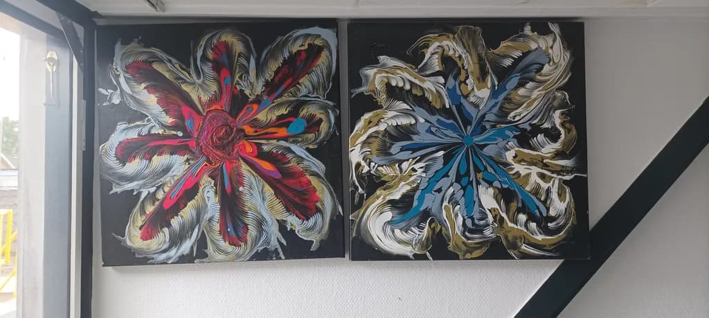 Vibrant Floral Whirl: A Modern Abstract Dance of Colors and Design