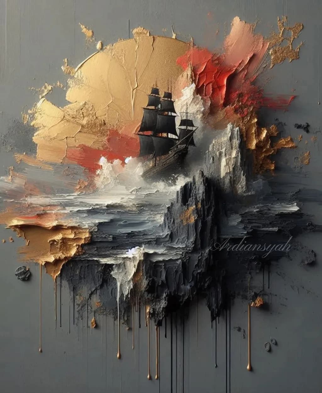 Whispers of the Golden Horizon: A Dramatic Seascape with a Majestic Ship