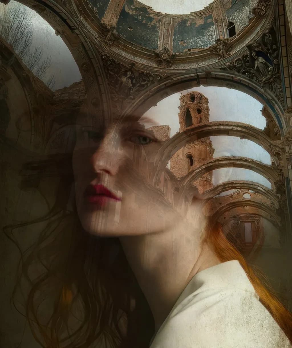 Ethereal Echoes: A Melancholic Portrait Amidst Abandoned Architecture