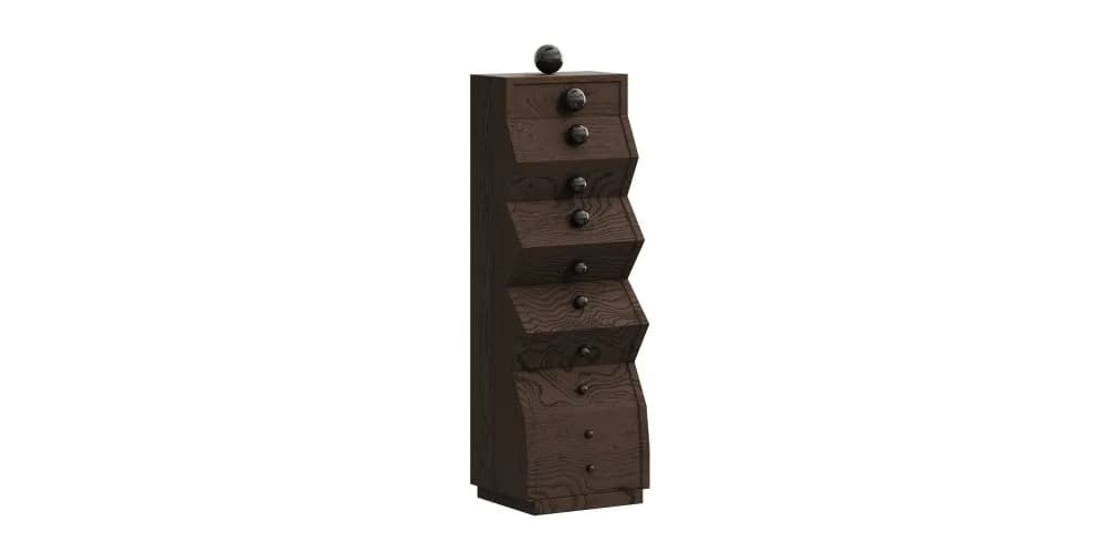 Sculptural Elegance: Modern Dark Wood Chest of Drawers with Unique Curved Design