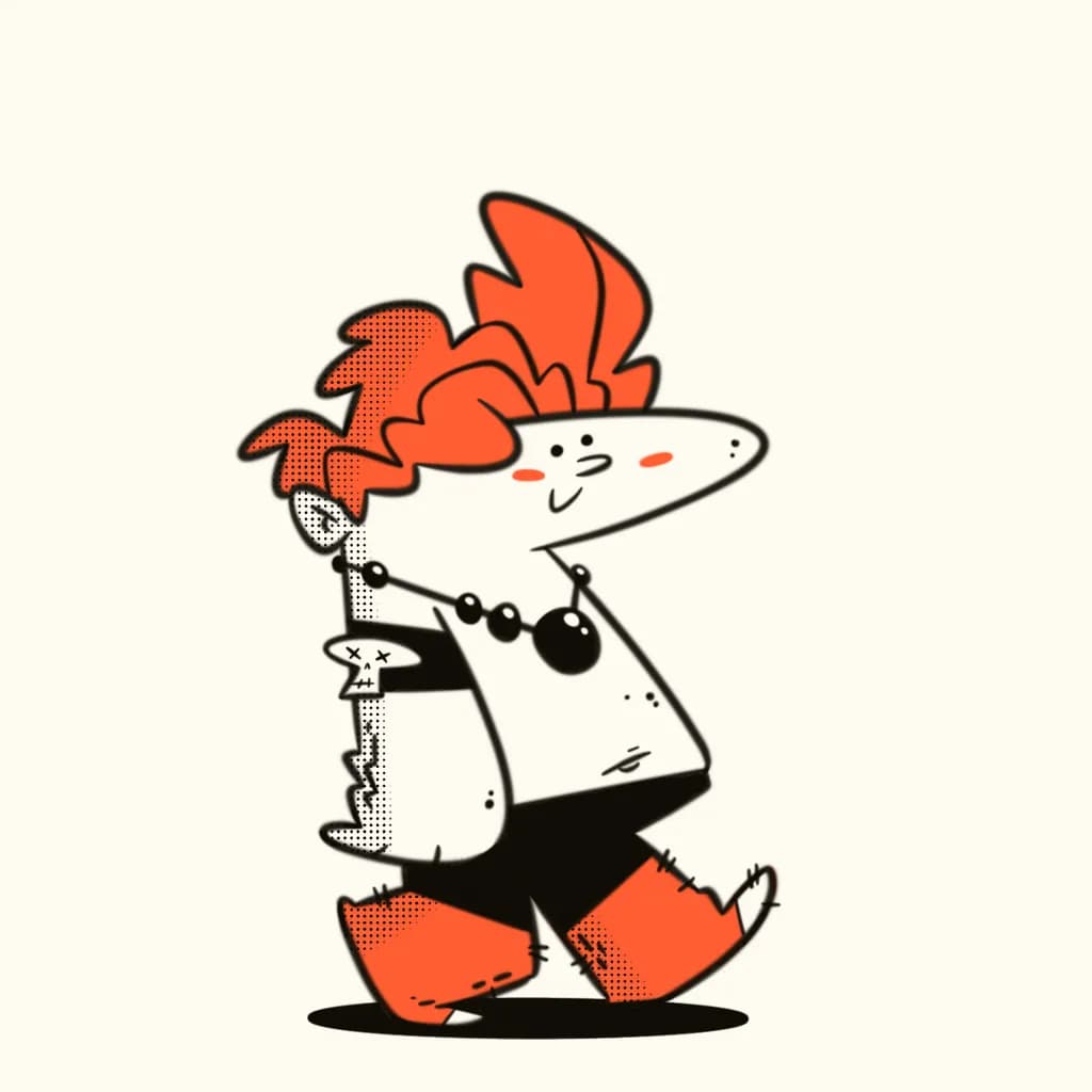 Whimsical Wanderer: A Playful Character with Fiery Hair and Bold Style