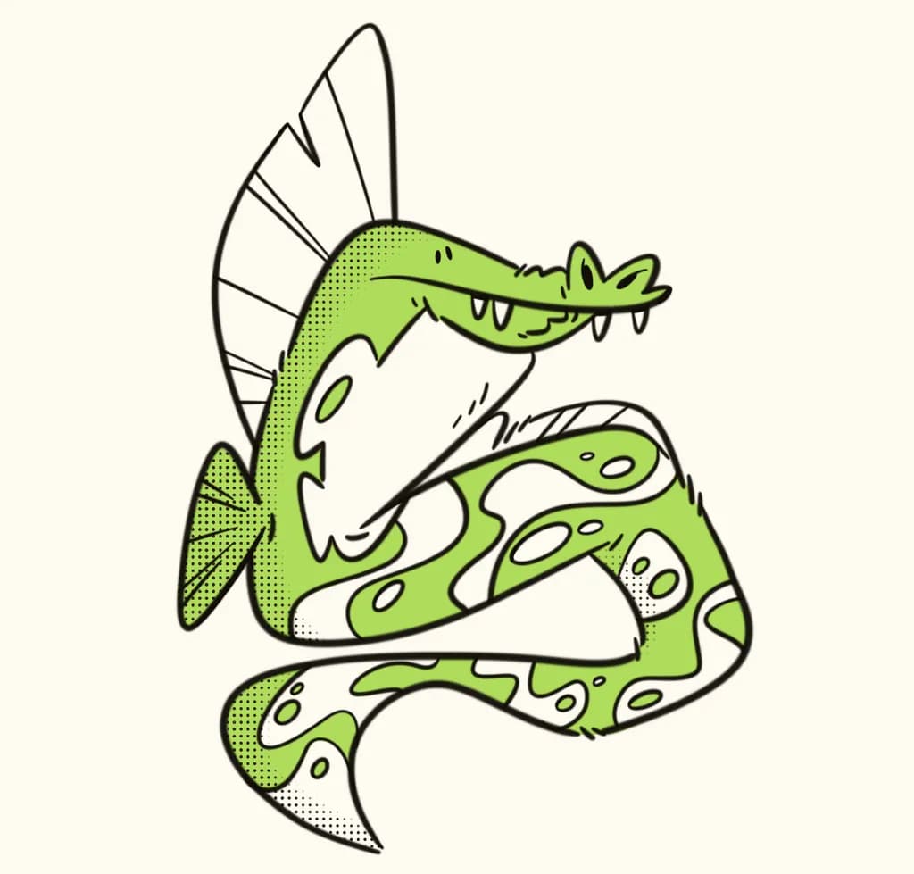 Whimsical Green Creature: A Playful Cartoonish Adventure
