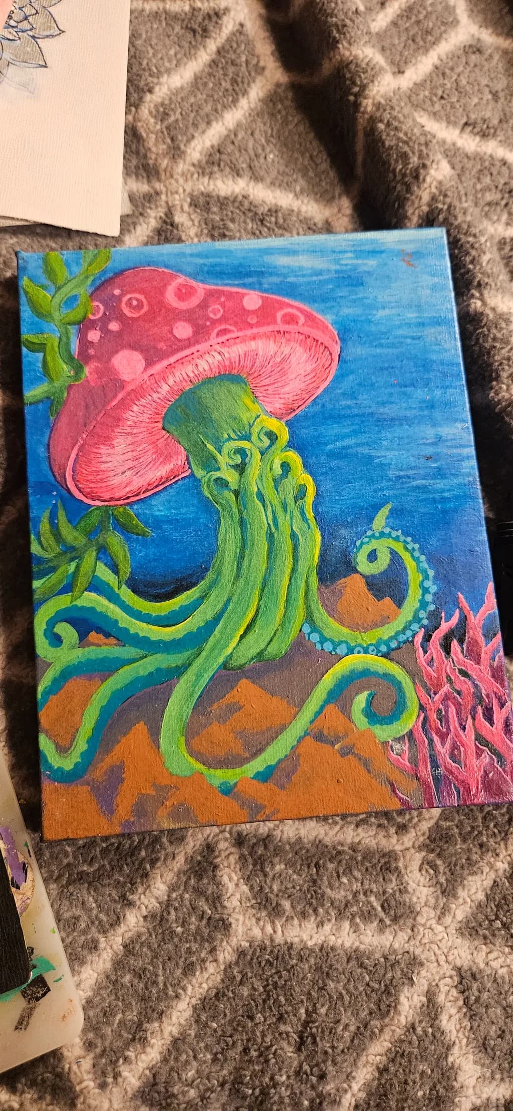 Whimsical Undersea Dance: A Colorful Jellyfish and Octopus Encounter