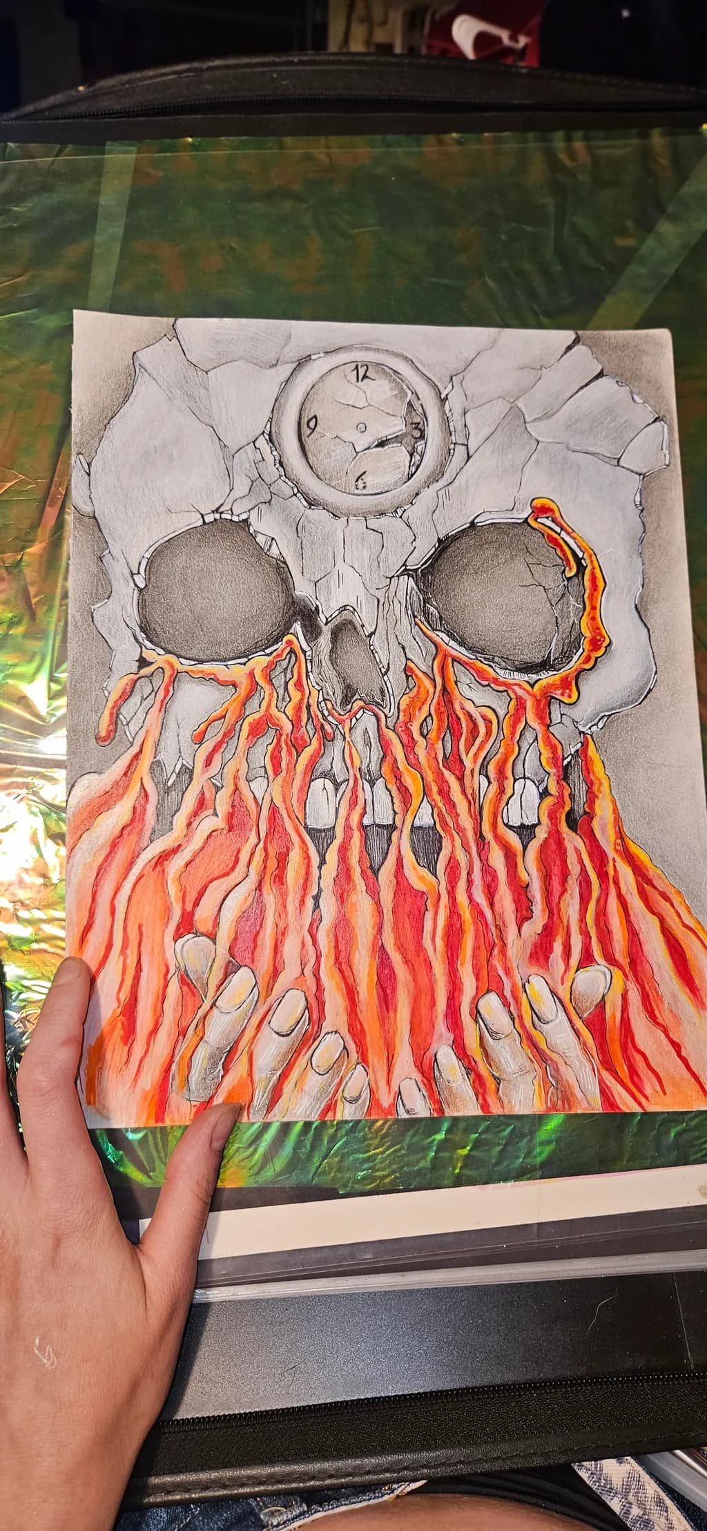 Eternal Flames: A Skull's Descent into Time and Fire