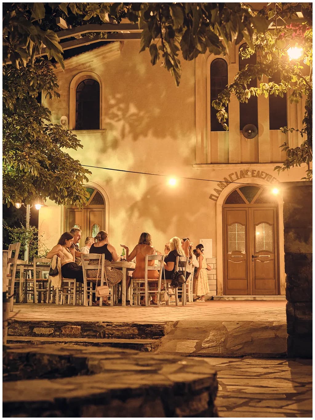Evening Gatherings: A Serene Night at the Rustic Café
