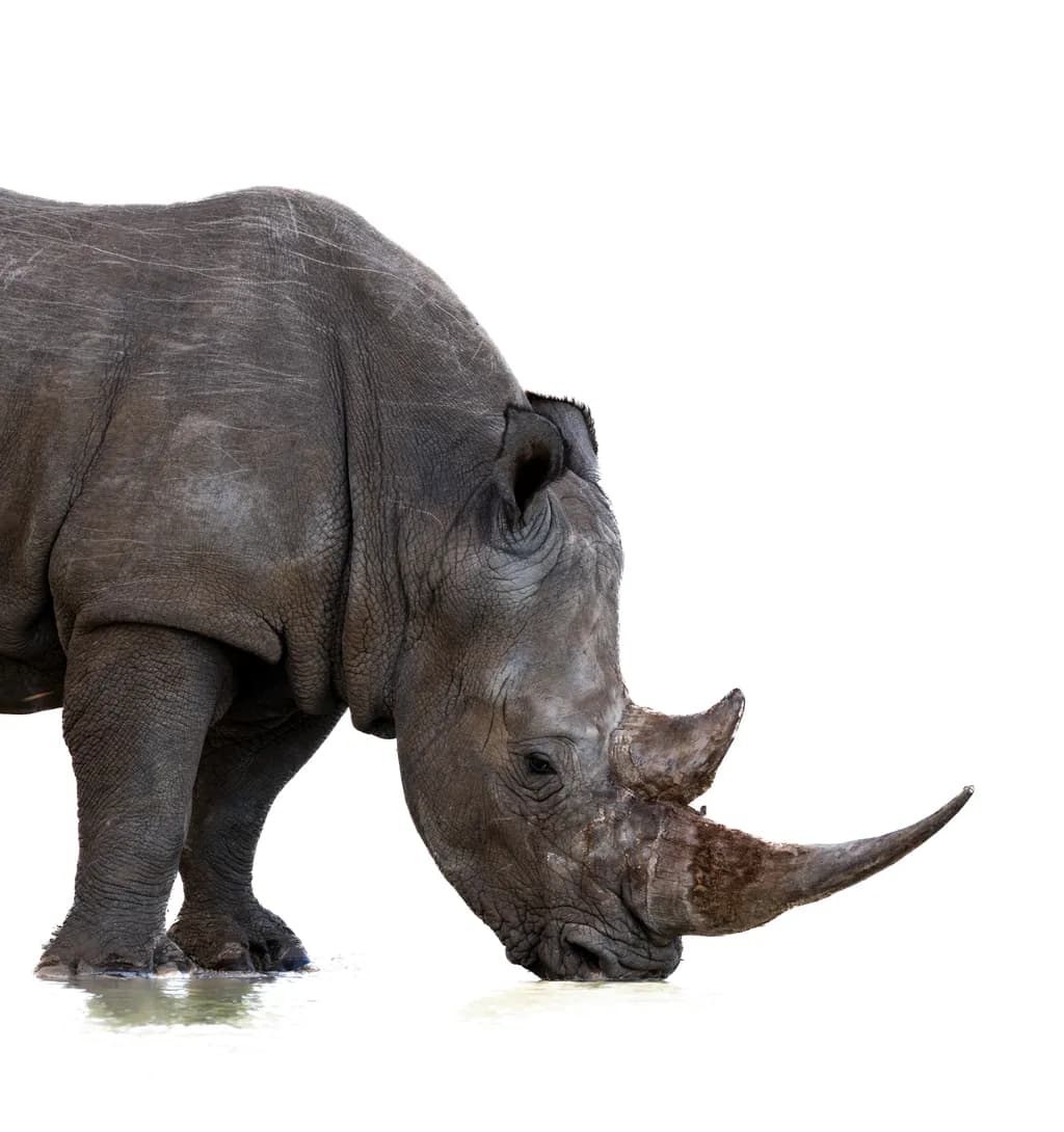 Whispers of Strength: A Reflective Encounter with the Majestic Rhino