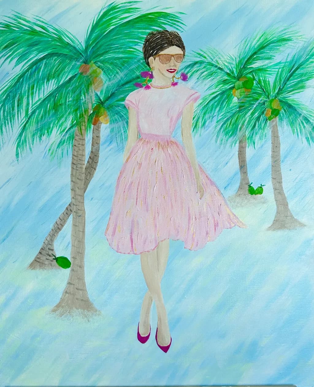 Tropical Elegance: A Playful Summer Stroll in Vibrant Fashion