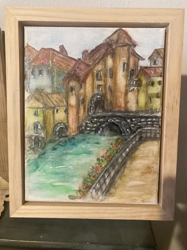 Whispers of a Tranquil Village: A Serene Waterway Scene in Soft Hues