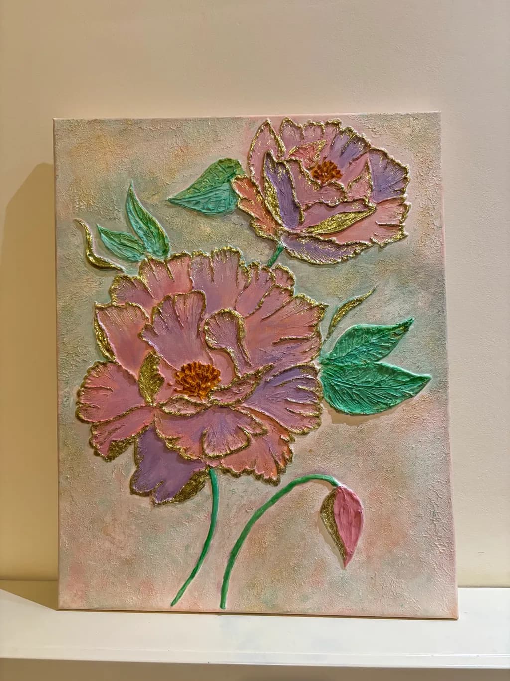 Whispers of Spring: Textured Floral Elegance in Soft Pink and Green Hues