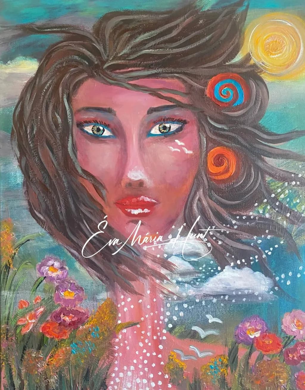 Whimsical Portrait of the Divine Feminine: A Colorful Journey Through Nature's Essence