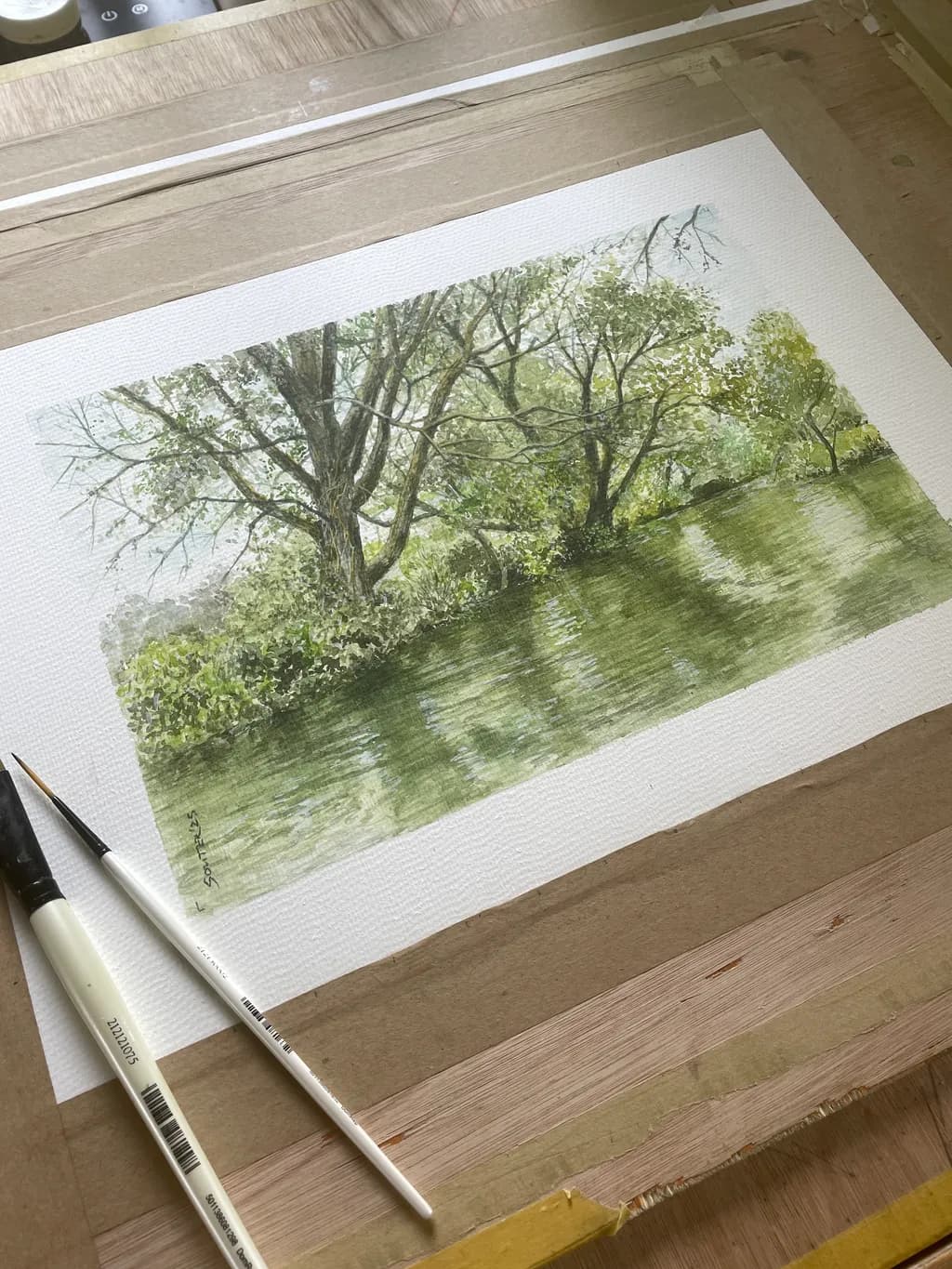 Whispers of Nature: A Serene Reflection on Watercolor Paper