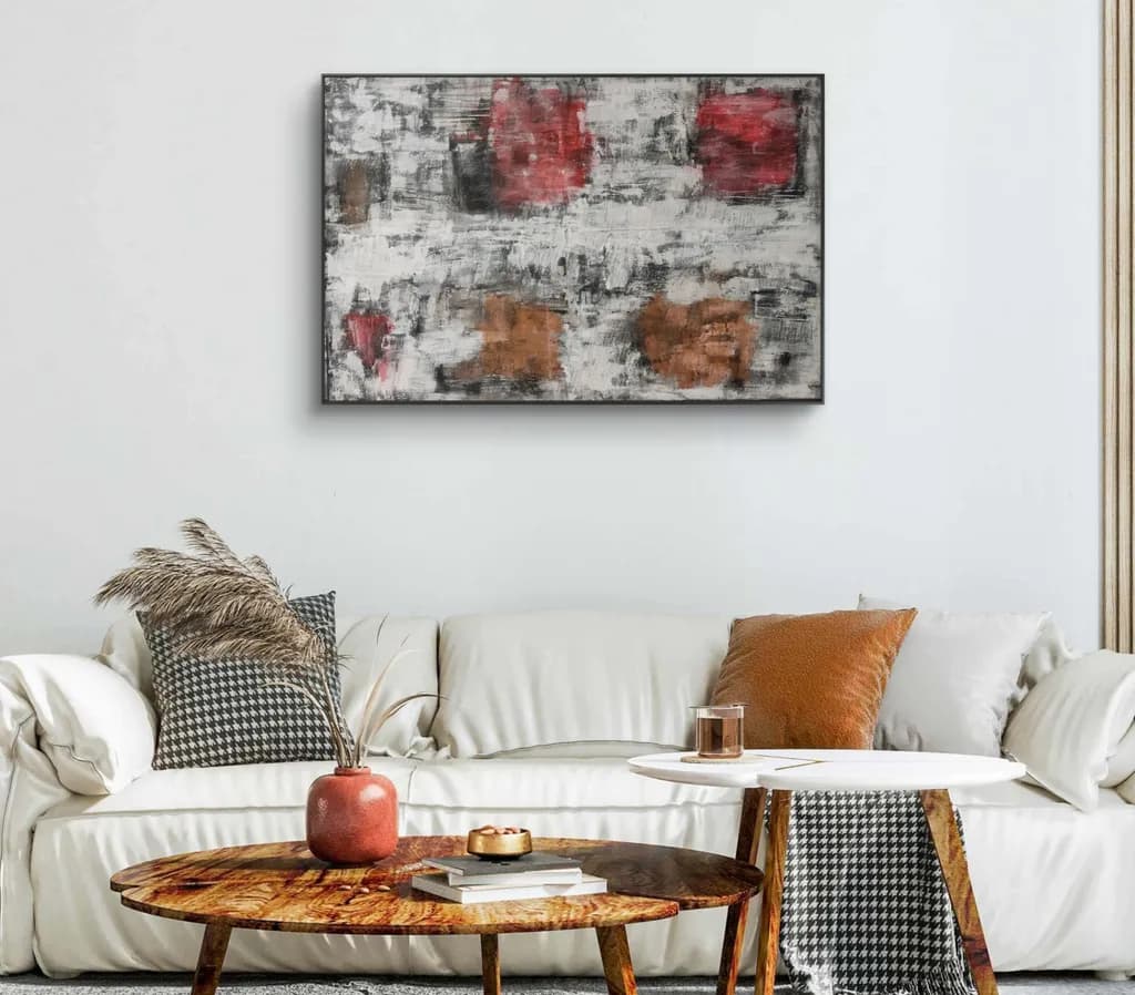 Abstract Harmony: A Dance of Red and Earthy Tones in Contemporary Artistry