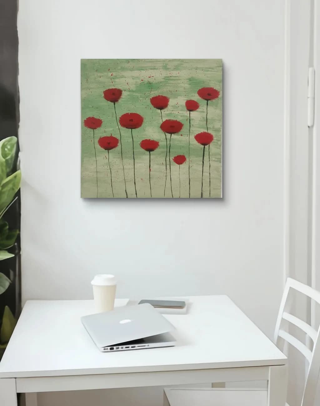 Whispers of Red: A Serene Floral Dance on Green Canvas