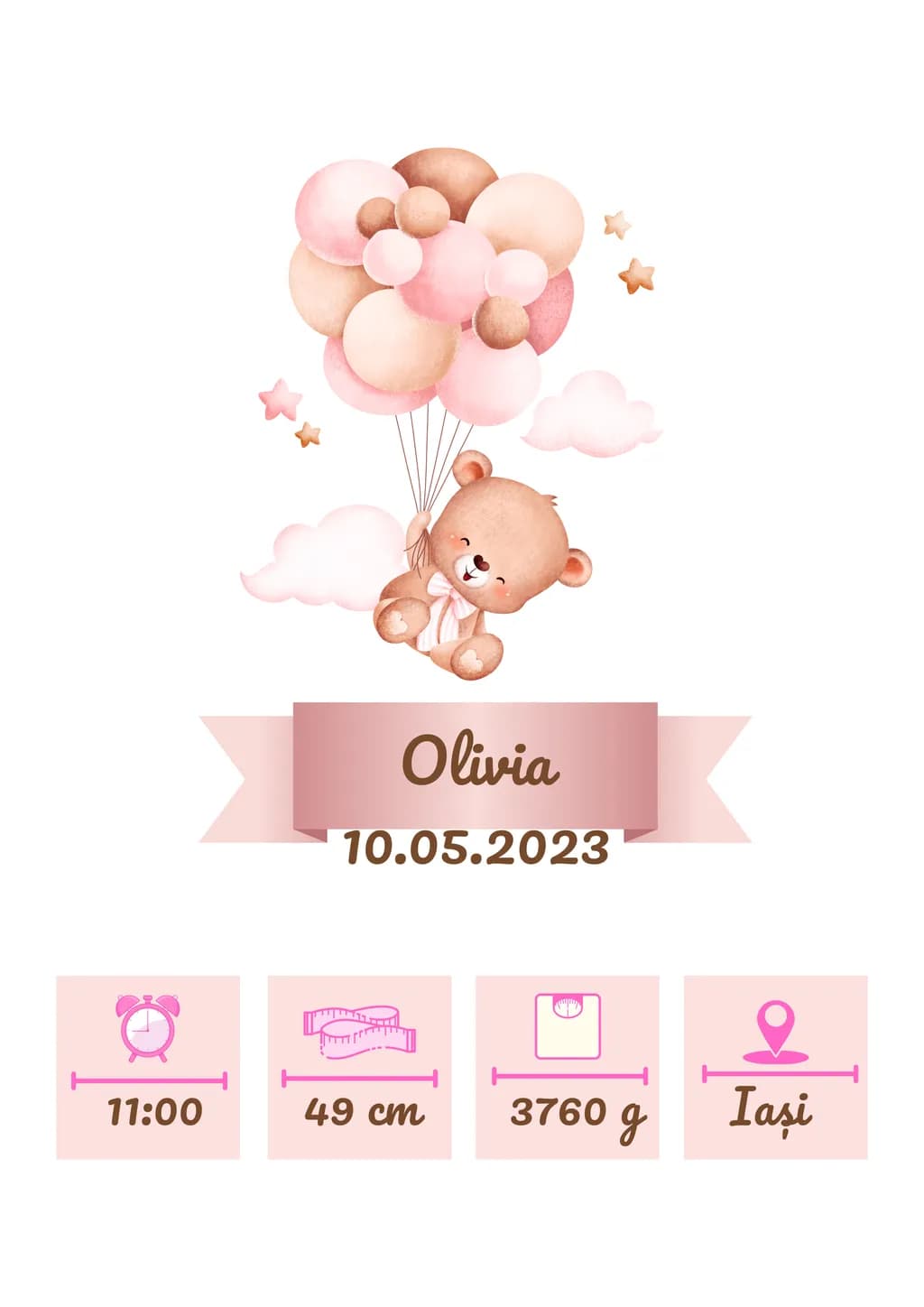Whimsical Bear Adventure: Celebrating Olivia's Arrival with Balloons and Stars