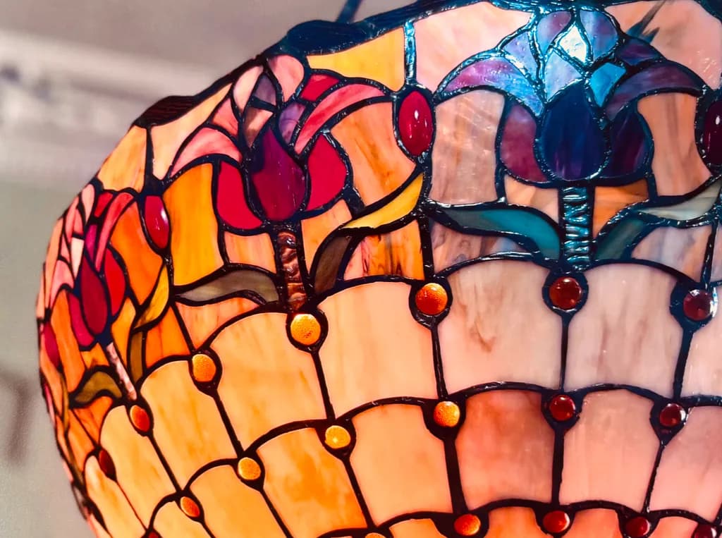 Radiant Floral Elegance: A Stained-Glass Art Nouveau Lamp Masterpiece