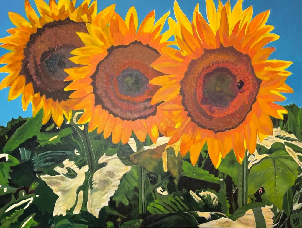 Sunlit Serenade: A Vibrant Trio of Sunflowers in Bloom