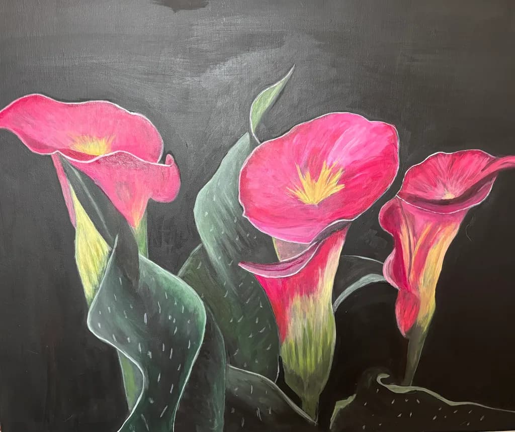 Vibrant Calla Lilies: A Bold Botanical Dance on Canvas