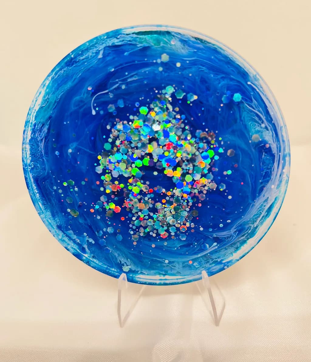 Whimsical Waves: A Shimmering Blue Abstract Journey Through Glittering Depths