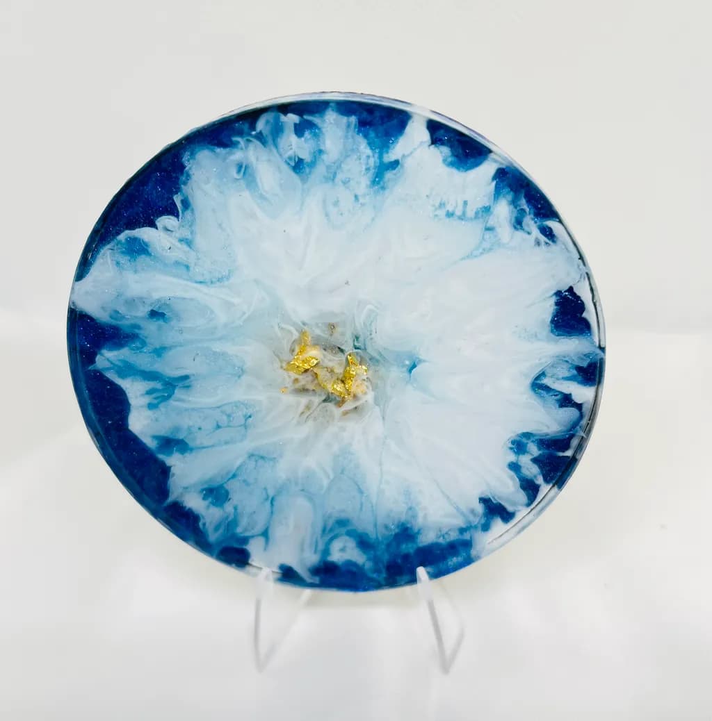Ocean Blossom: A Serene Dance of Blue and Gold in Resin Art