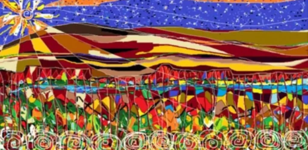 Vibrant Abstract Landscape: A Colorful Journey Through Patterns and Light