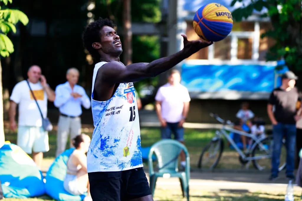 Dynamic Moment: A Basketball Player's Passion in Action