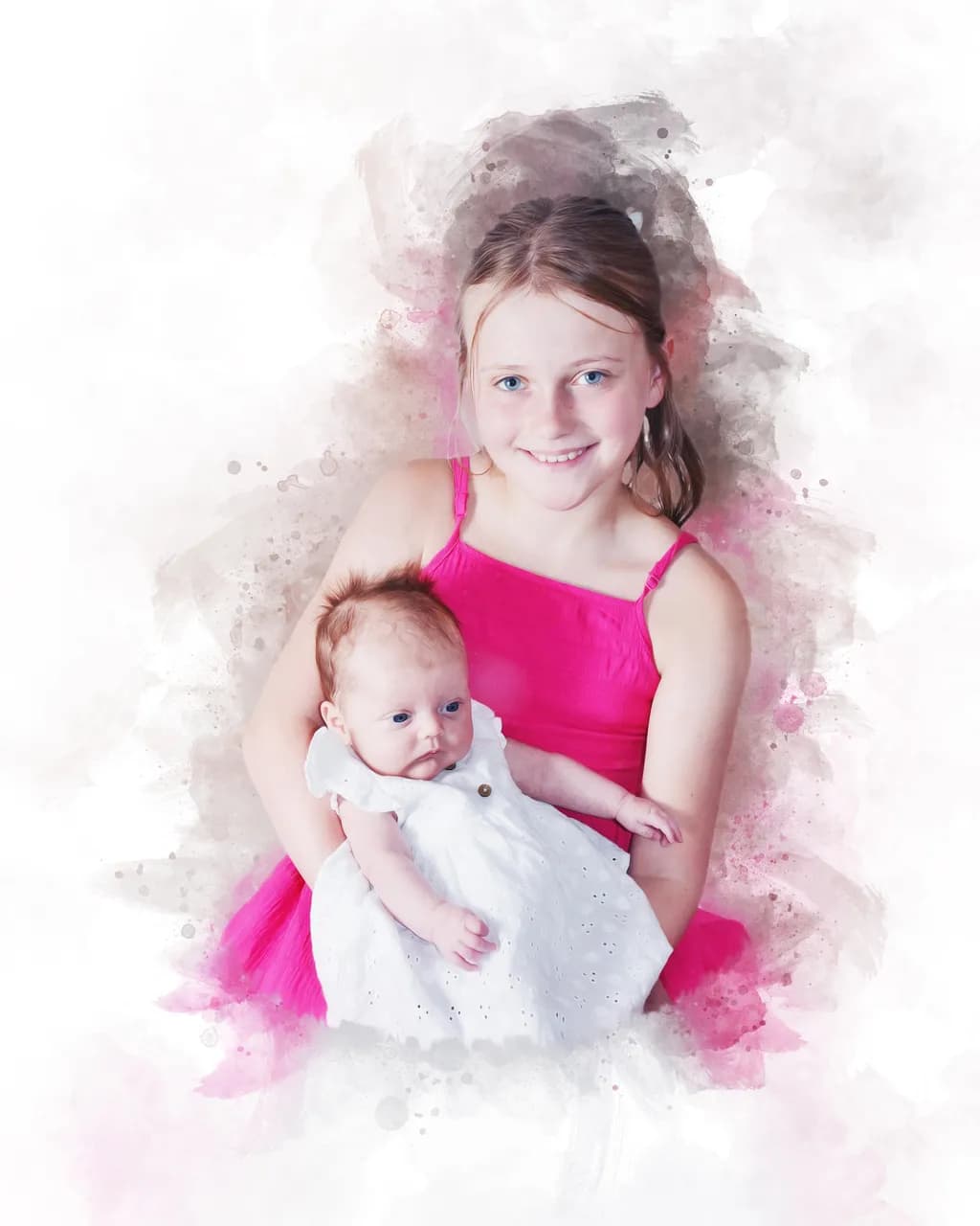 Whispers of Innocence: A Sister's Embrace in Soft Pastels