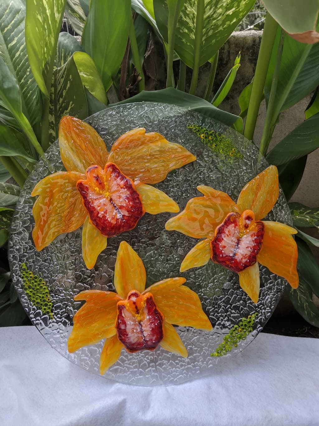 Vibrant Orchid Symphony: A Colorful Glass Floral Masterpiece for Nature Lovers