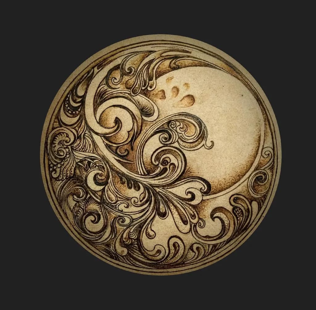 Whispers of Nature: Intricate Swirls and Celestial Harmony in Earthy Tones