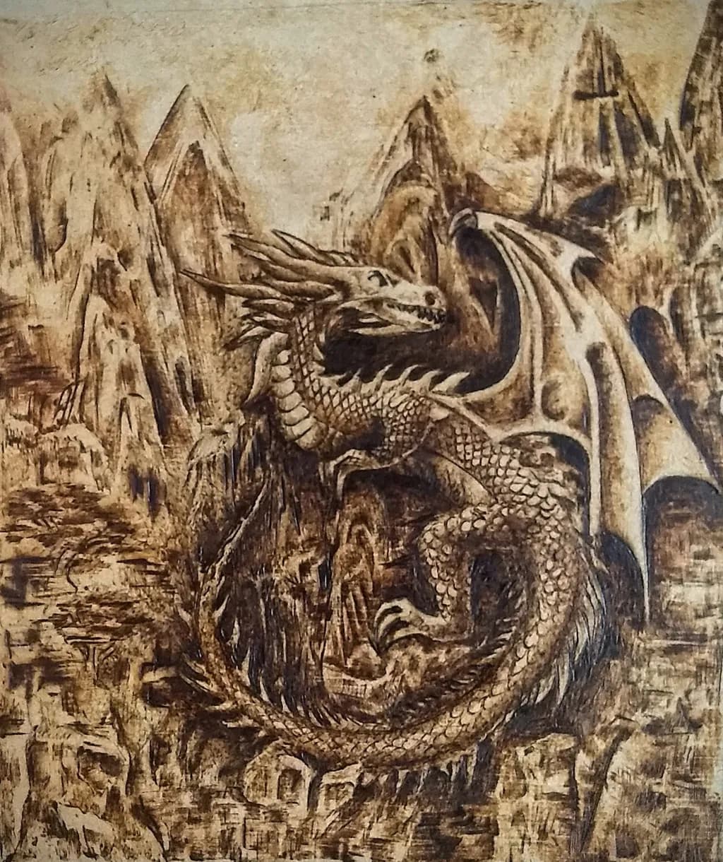 Majestic Guardian of the Mountains: A Dragon's Tale in Woodburn Art