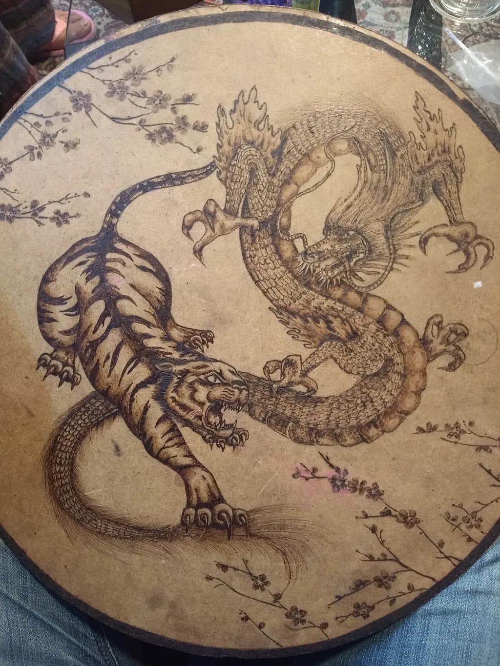 Eternal Clash: The Majestic Dance of Dragon and Tiger on Wood