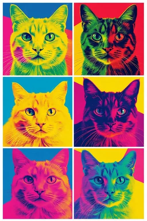 Vibrant Whiskers: A Playful Portrait Series of Colorful Cats