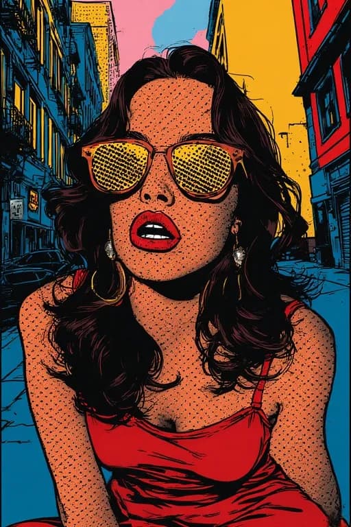 Vibrant Urban Glamour: A Retro Pop Art Portrait of Confidence and Style