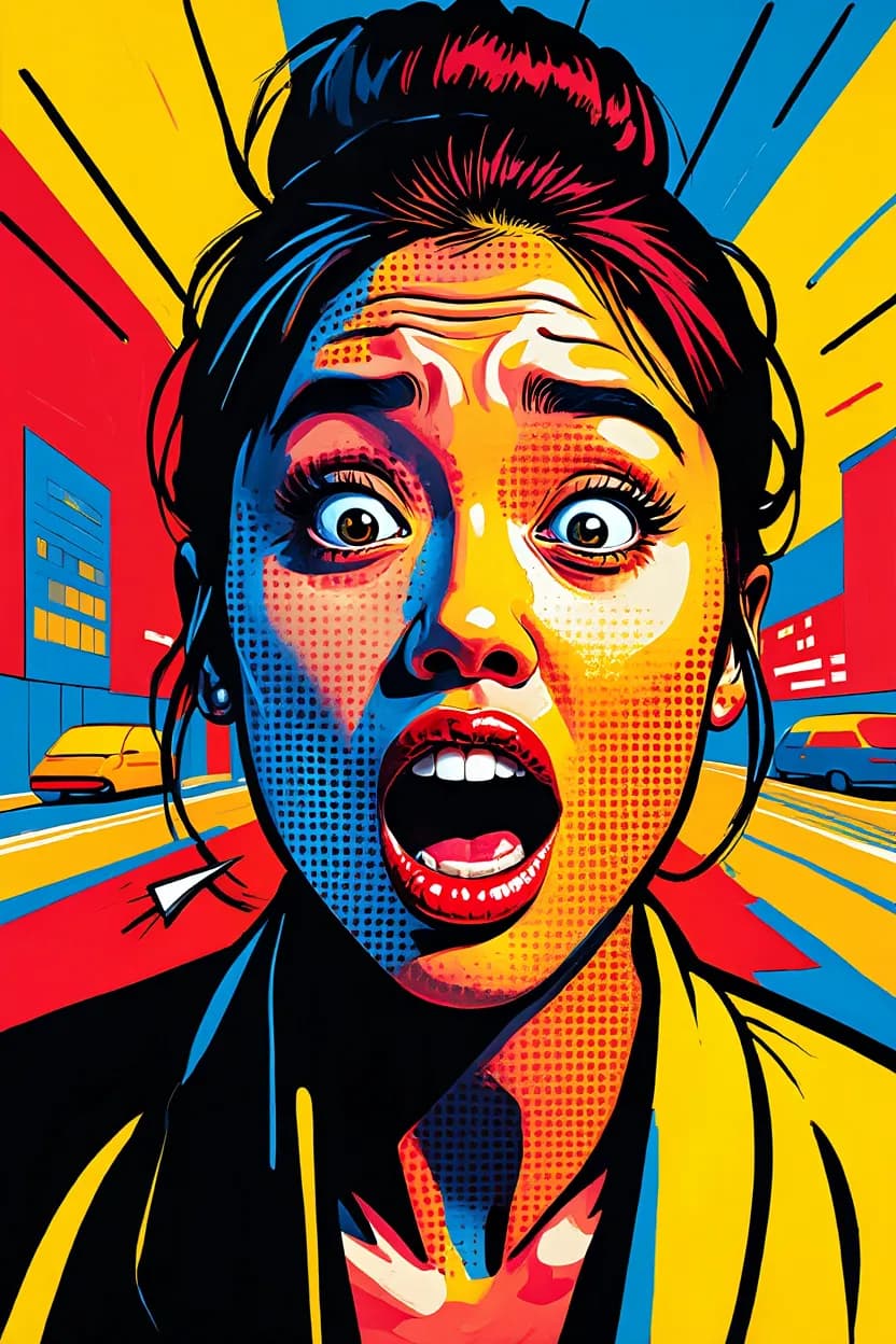 Vivid Shock: A Pop Art Expression of Fear and Surprise