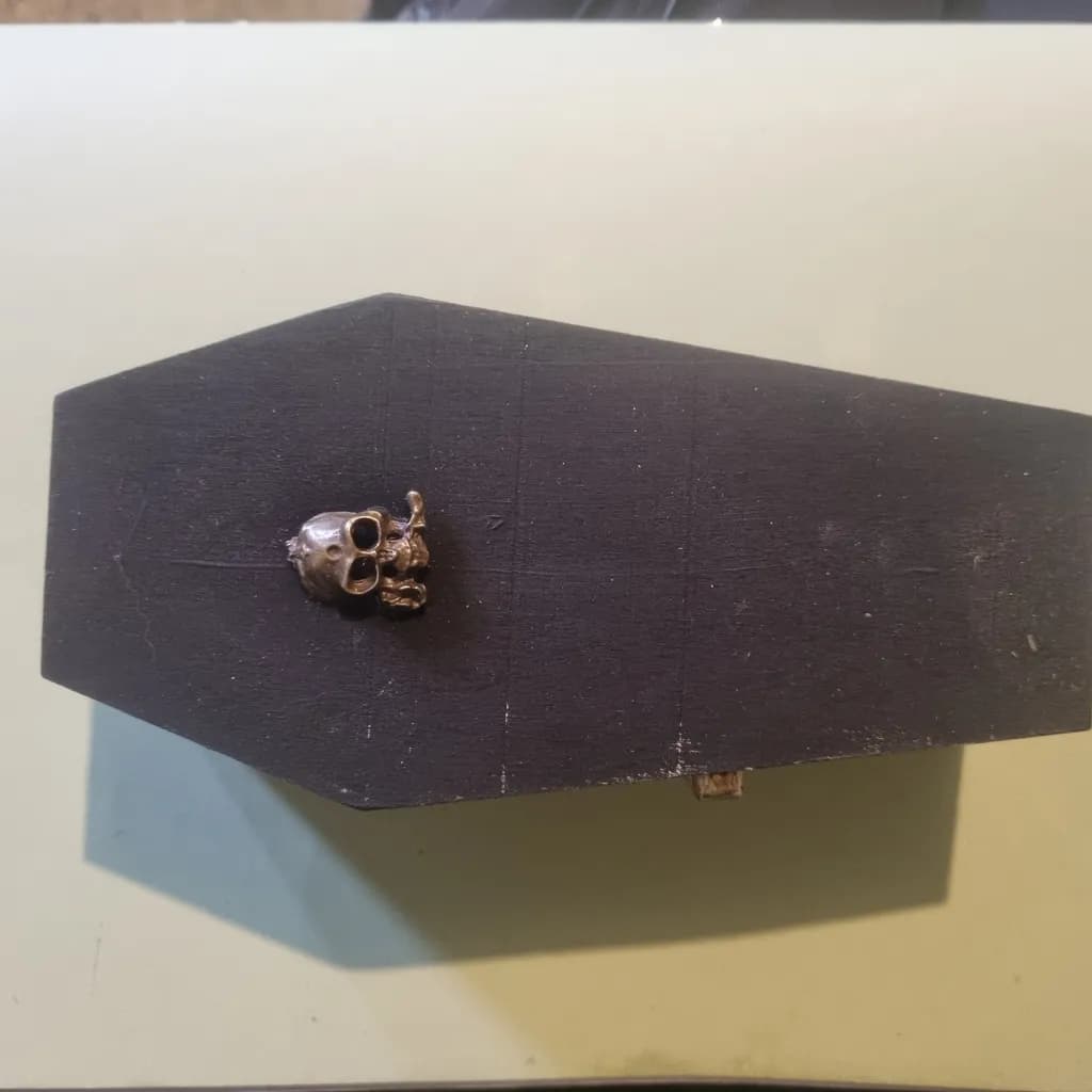 Eerie Elegance: A Darkly Crafted Coffin with Intricate Skull Detail