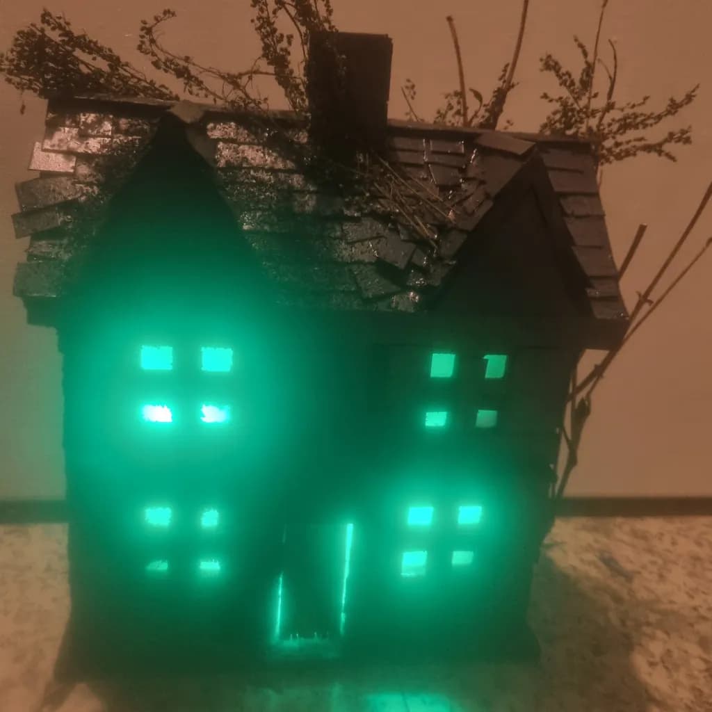 Whimsical Glow: Enchanted Cottage with Lush Green Accents