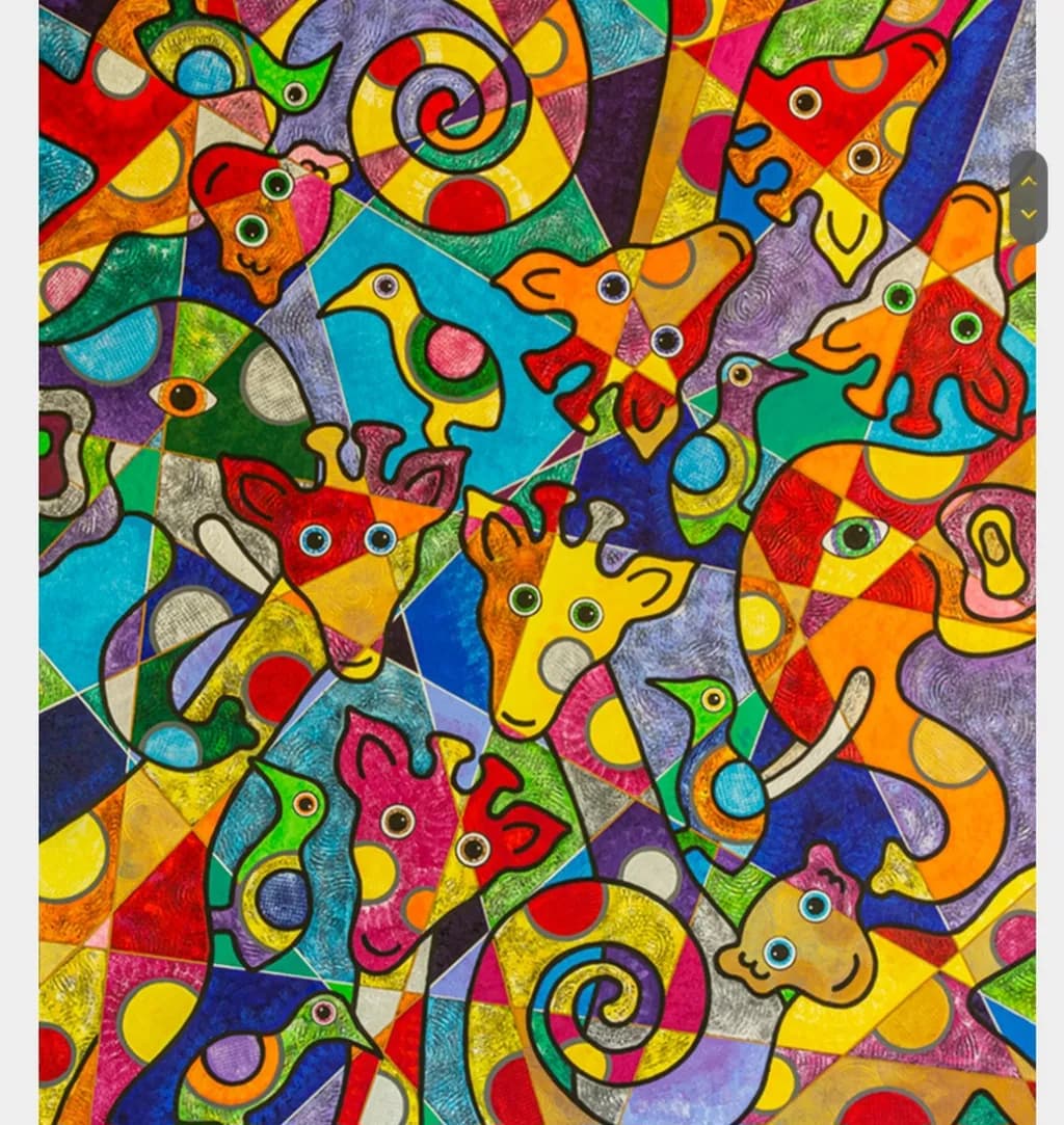 Whimsical Wildlife Mosaic: A Colorful Dance of Nature's Creatures