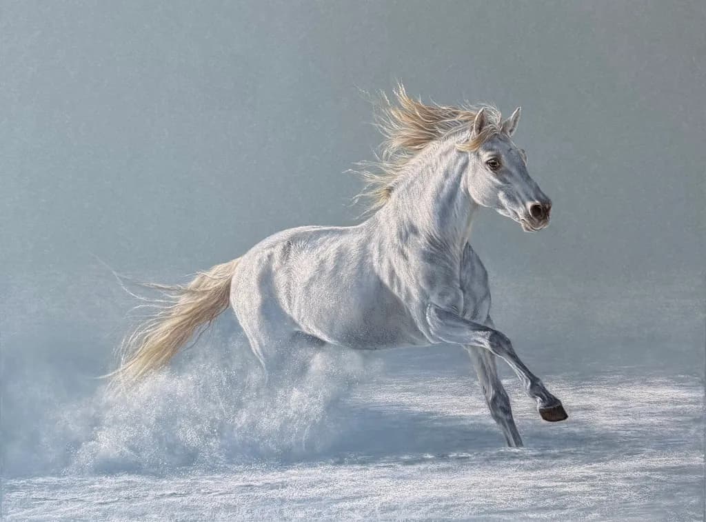 Majestic Gallop: A White Horse in a Winter Wonderland