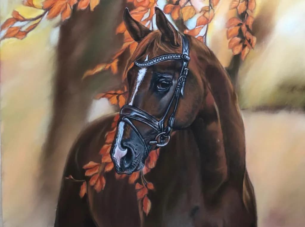 Autumn Elegance: A Majestic Horse Portrait Amidst Golden Leaves