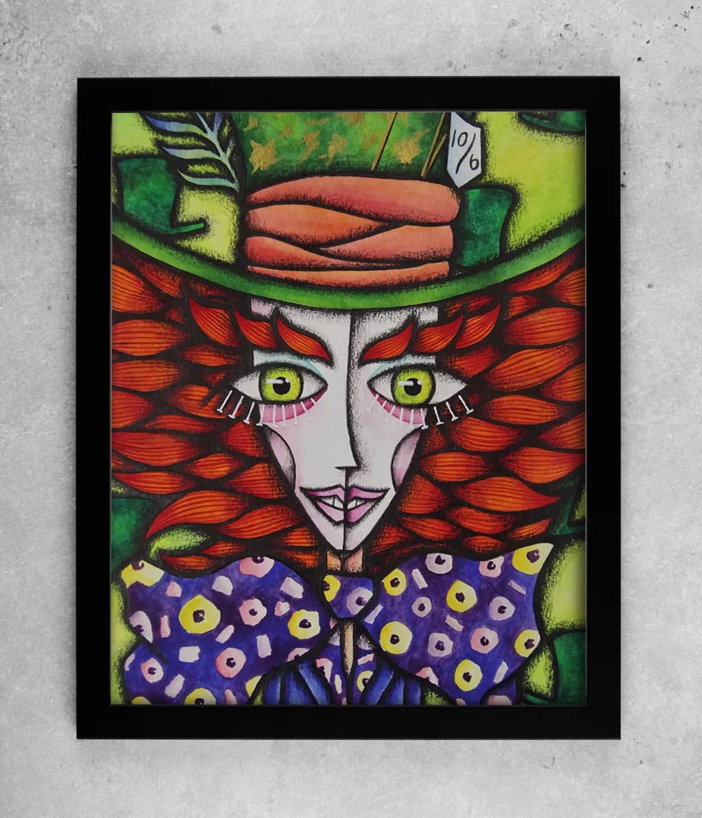 Whimsical Charm: The Enigmatic Lady in Green Hat and Vibrant Red Hair