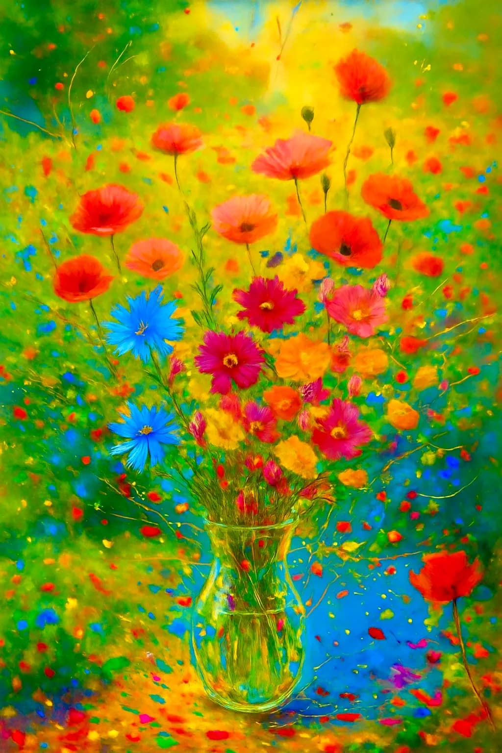 Vibrant Symphony: A Colorful Bouquet of Wildflowers in Bloom