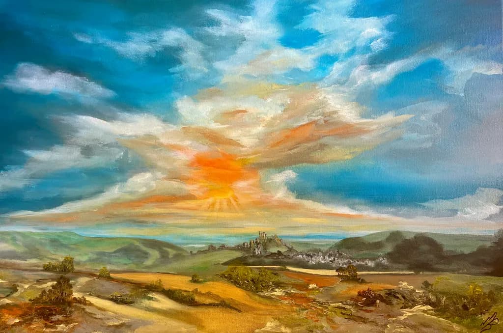 Sunrise over Corfe Castle