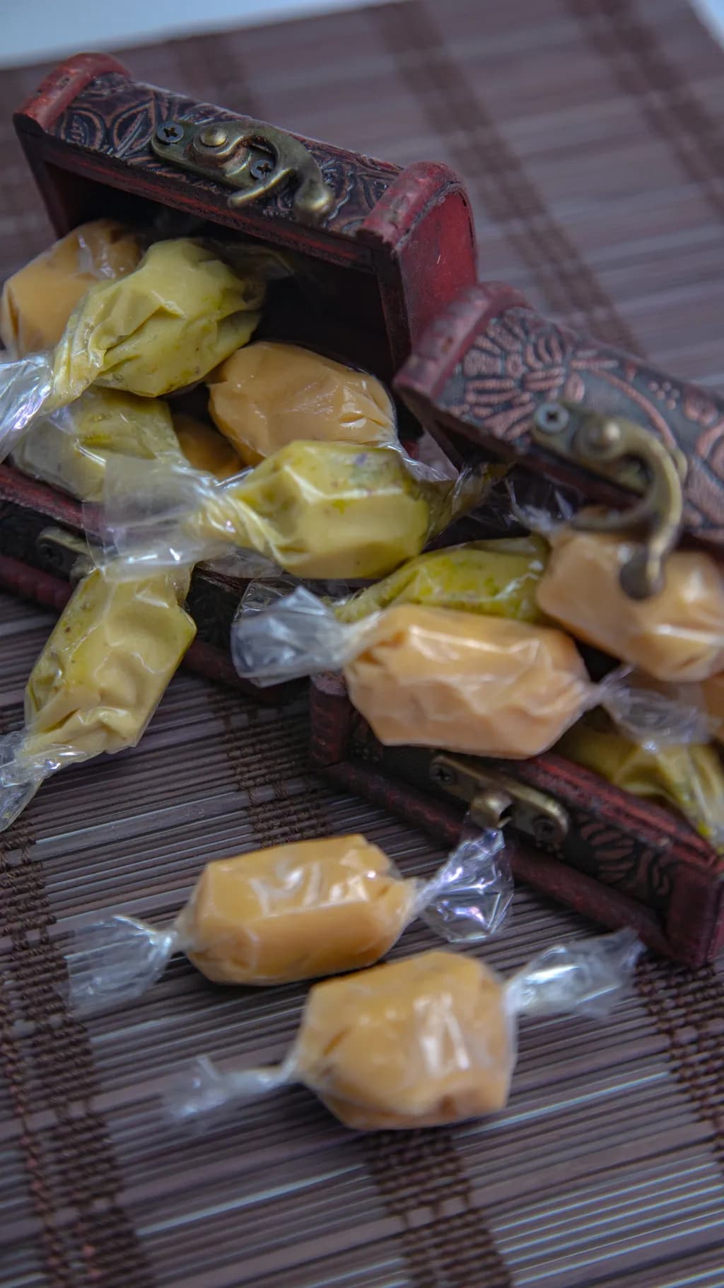 Treasures of Sweetness: A Vintage Chest Overflowing with Artisan Caramels