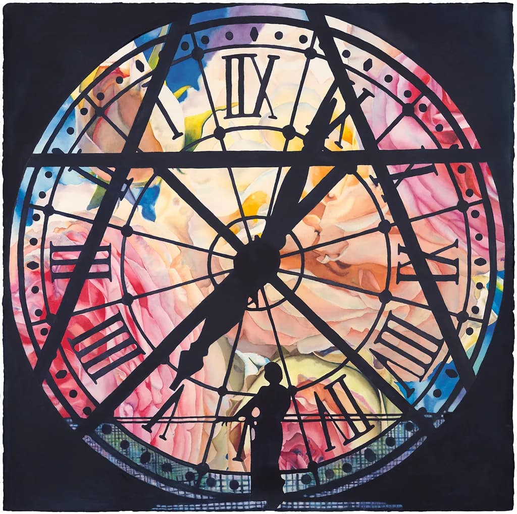Ethereal Time: A Watercolor Floral Silhouette Clock Masterpiece
