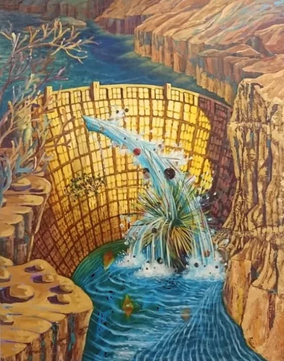 Vibrant Cascade: A Surreal Journey Through Nature's Canyon Depths