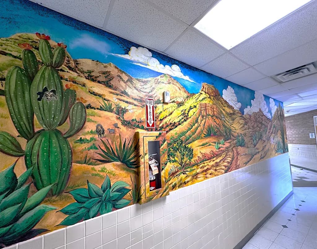 Desert Dreams: A Vibrant Mural of Cacti and Colorful Landscapes
