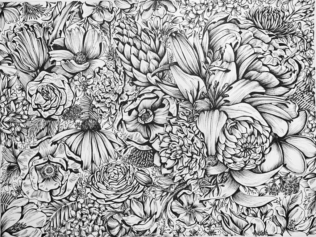 "Whispers of Nature: A Floral Symphony in Ink"