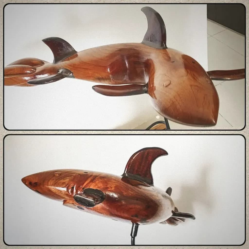 Sculpted Elegance: A Wooden Shark Masterpiece for Nautical Decor