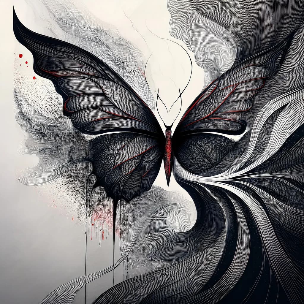 Whispers of Transformation: A Monochrome Butterfly in Fluid Motion