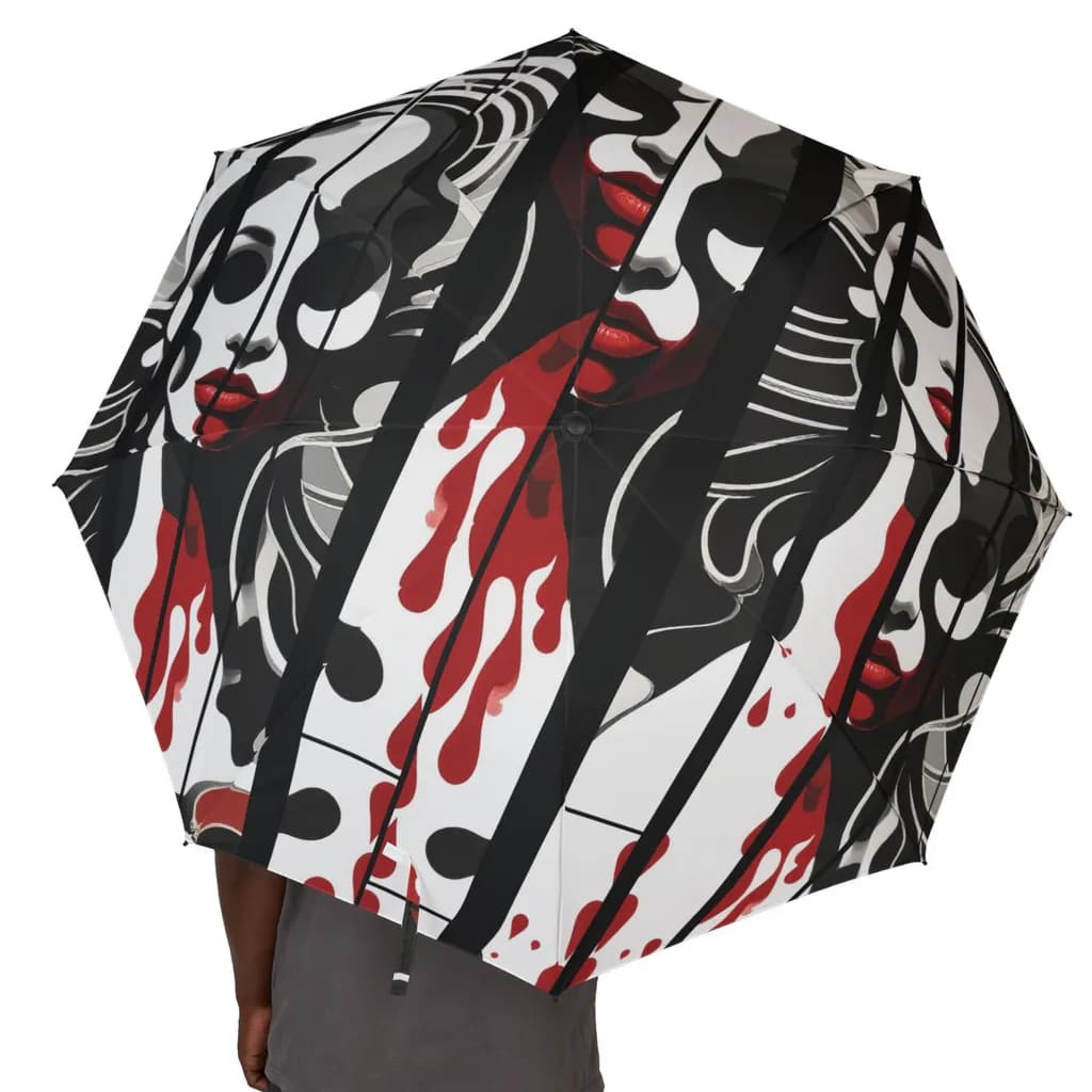 Umbrella of Shadows: A Bold Fusion of Art and Rain with Striking Red Accents