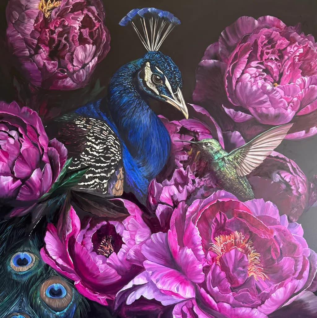 Peacock and Peonies
